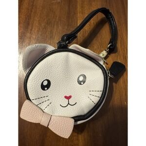 Betsey Johnson Coin Purse Signature White With Pink Bow And Ears